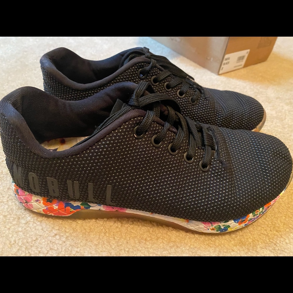 No bull black sneakers with floral bottoms